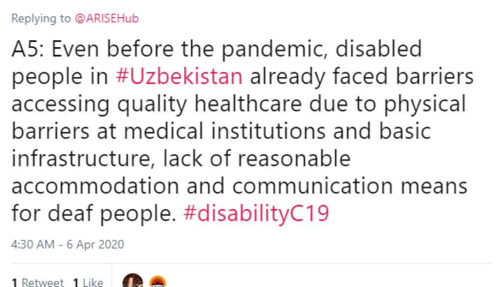 Tweet that reads even before the pandemic disabled people faced barriers in accessing quality health care