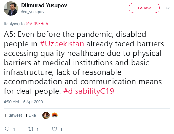 Tweet that reads even before the pandemic disabled people faced barriers in accessing quality health care