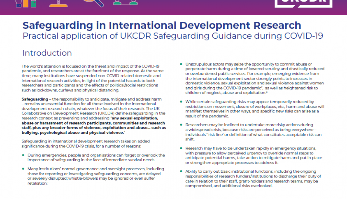 Practical Application of UKCDR Safeguarding Guidance During COVID 19