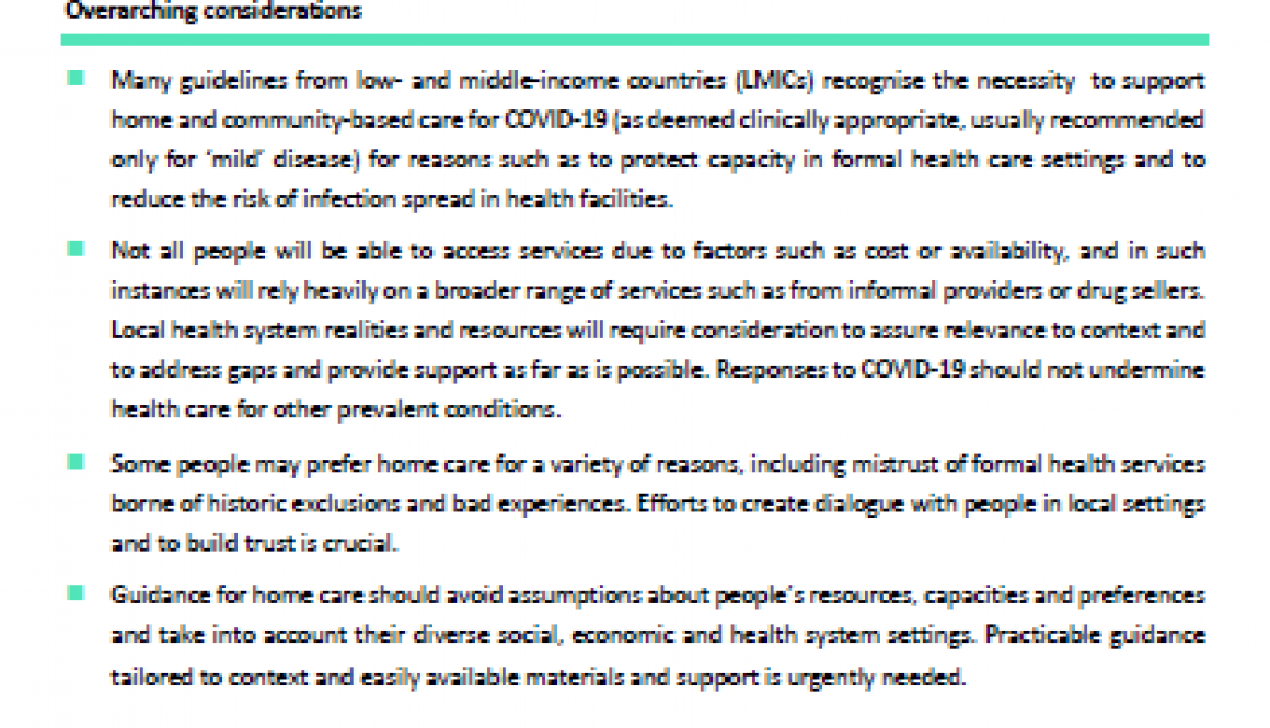 COVID 19 considerations for home and community based care
