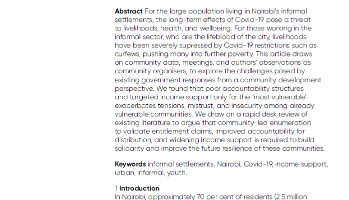 Building Forward Better Inclusive Livelihood Support in Nairobi’s Informal Settlements