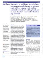 Economics of healthcare access in low income and middle-income countries: a protocol for a scoping review of the economic impacts of seeking healthcare on slum-dwellers compared with other city residents