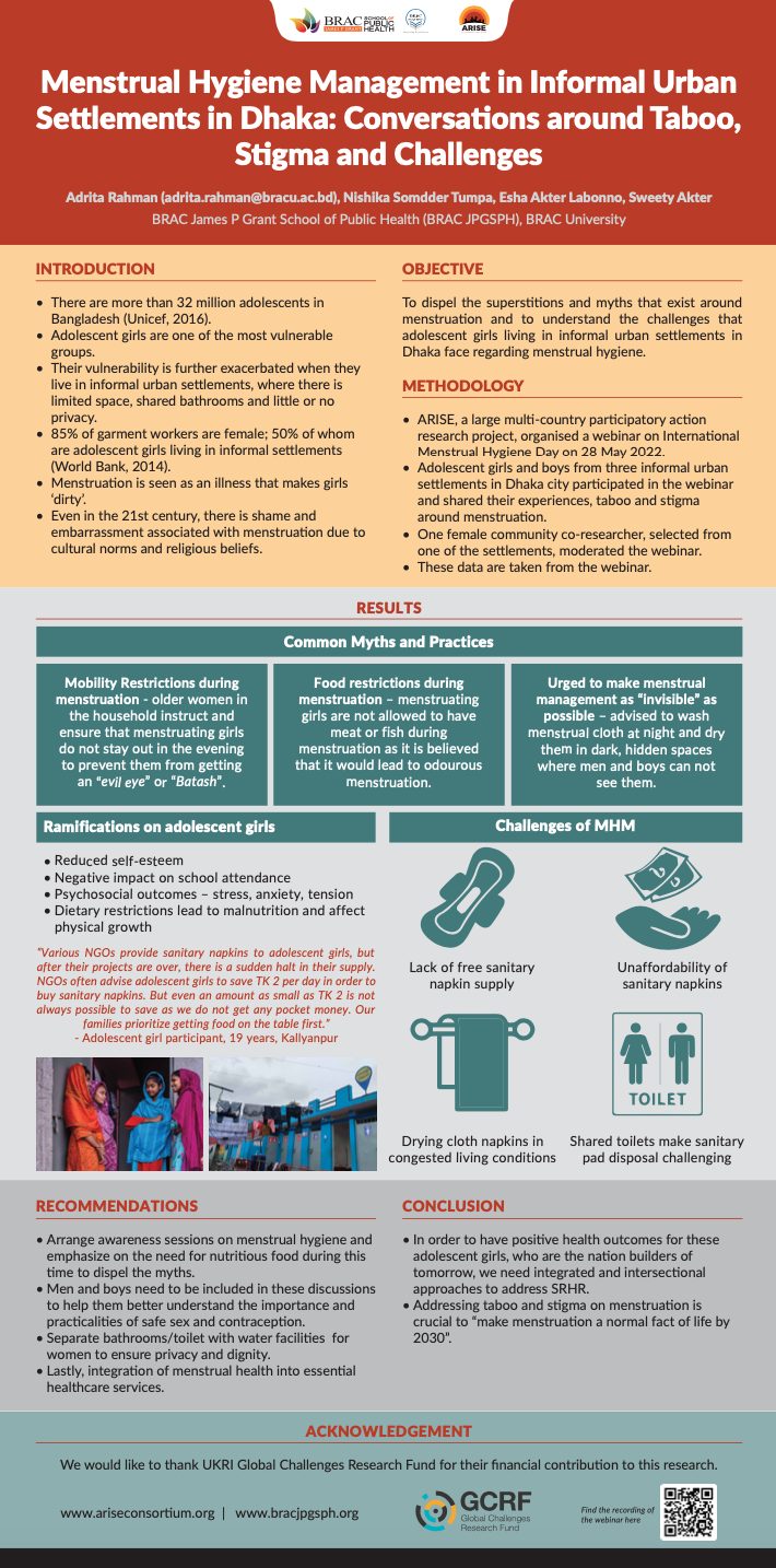 Menstrual Hygiene Management in Informal Urban Settlements in Dhaka: Conversations around taboo, stigma and challenges Menstrual Hygiene Management in Informal Urban Settlements in Dhaka: Conversations around taboo, stigma and challenges