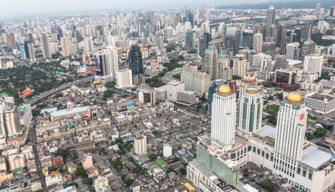 Aerial shot of Bangkok cityscape in Thailand during the day
