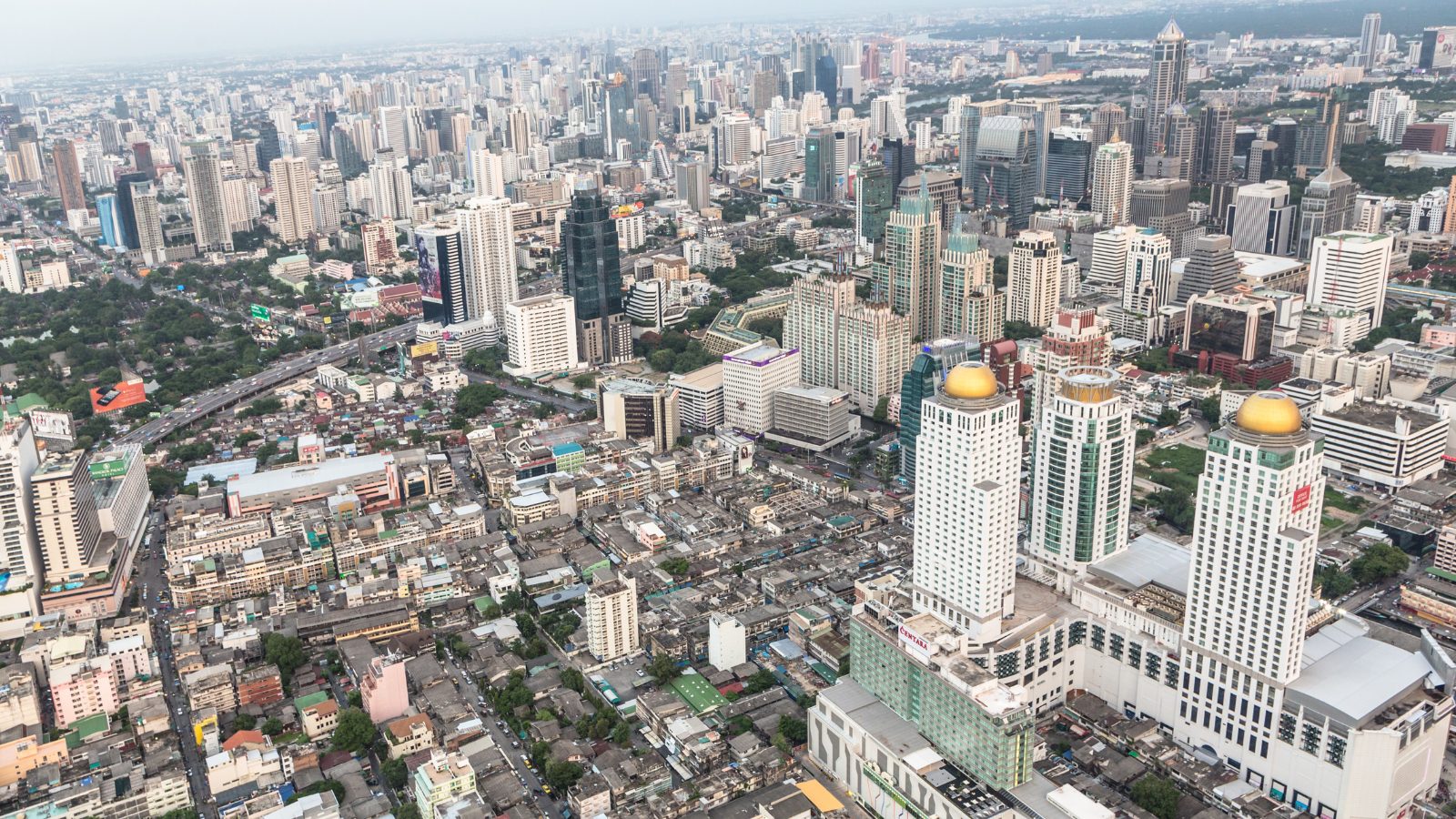 Aerial shot of Bangkok cityscape in Thailand during the day