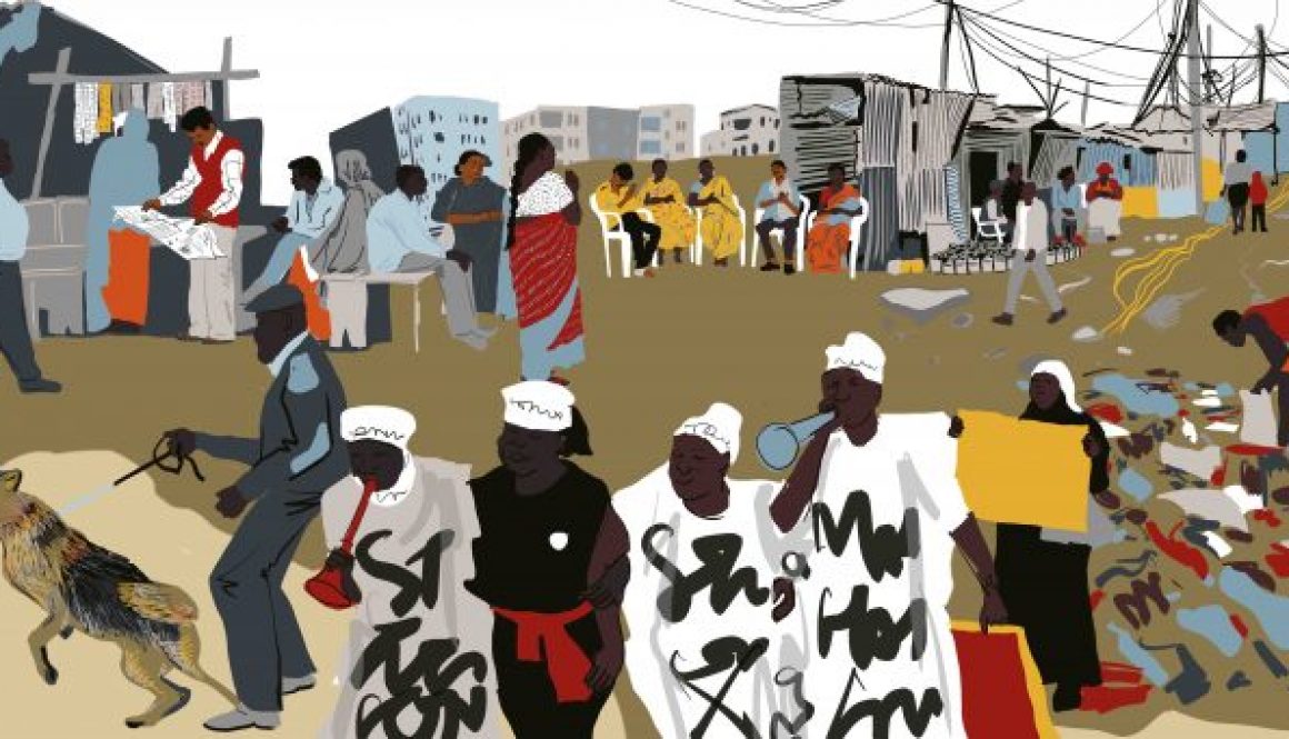 An illustration showing life in an informal settlement