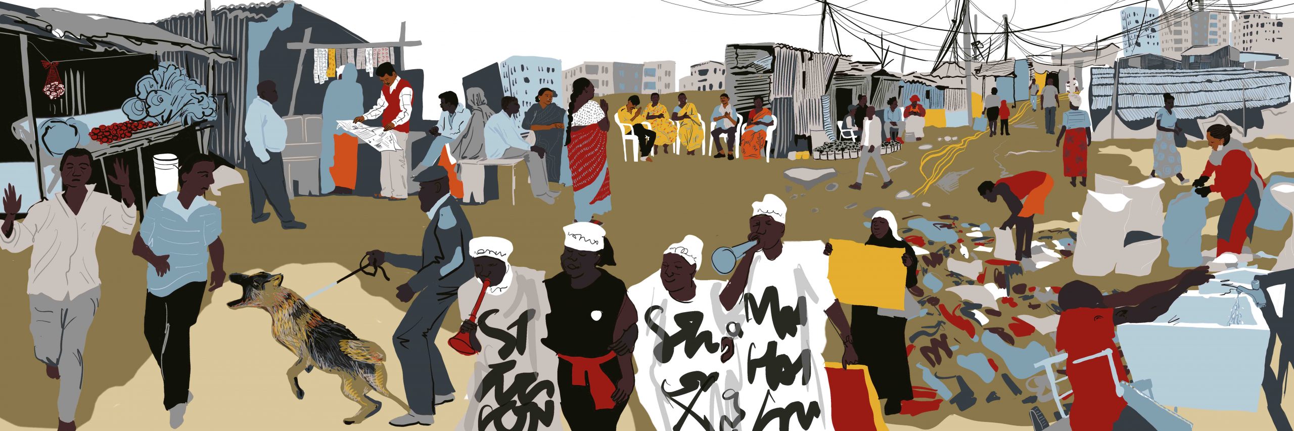 An illustration showing life in an informal settlement