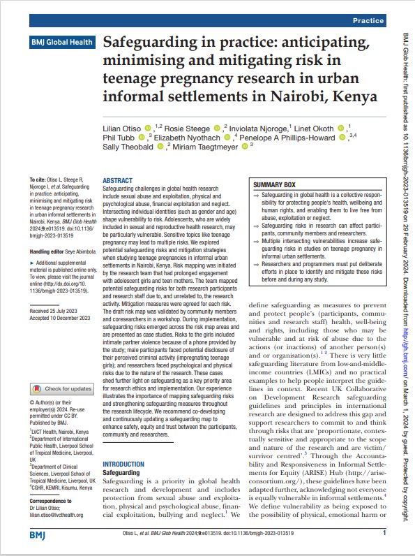 Screenshot - Safeguarding in practice: anticipating, minimising and mitigating risk in teenage pregnancy research in urban informal settlements in Nairobi, Kenya